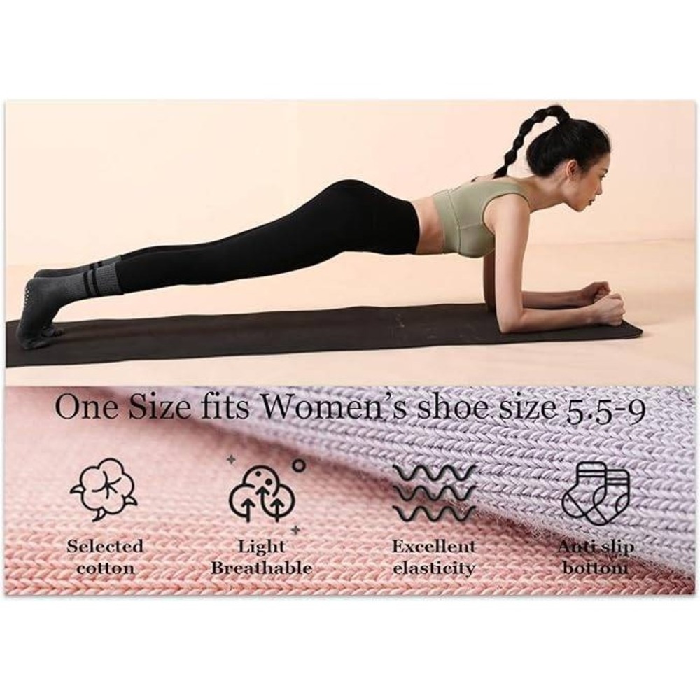 Flydo 2 Pack Womens Pilates Grippy Socks with Grips Yoga Non Slip Long Socks fo - Picture 5 of 6